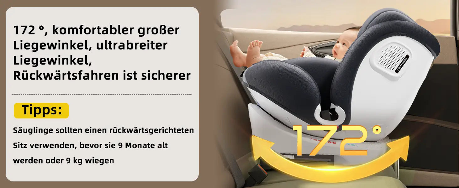 AP03 KL005 Child Seat Baby Car Seat 360° Rotatable ISOFIX ECE,40-150cm,Group 0 + 1/2/3 (9-36 kg/0-12 Years) 5-Point