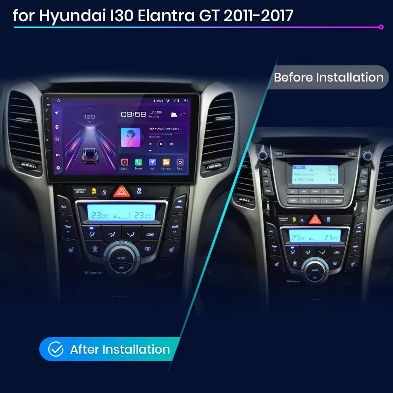 Radio para Hyundai i30/Elantra GT 2011 - 2017 con CarPlay Inalámbrico y Android Auto