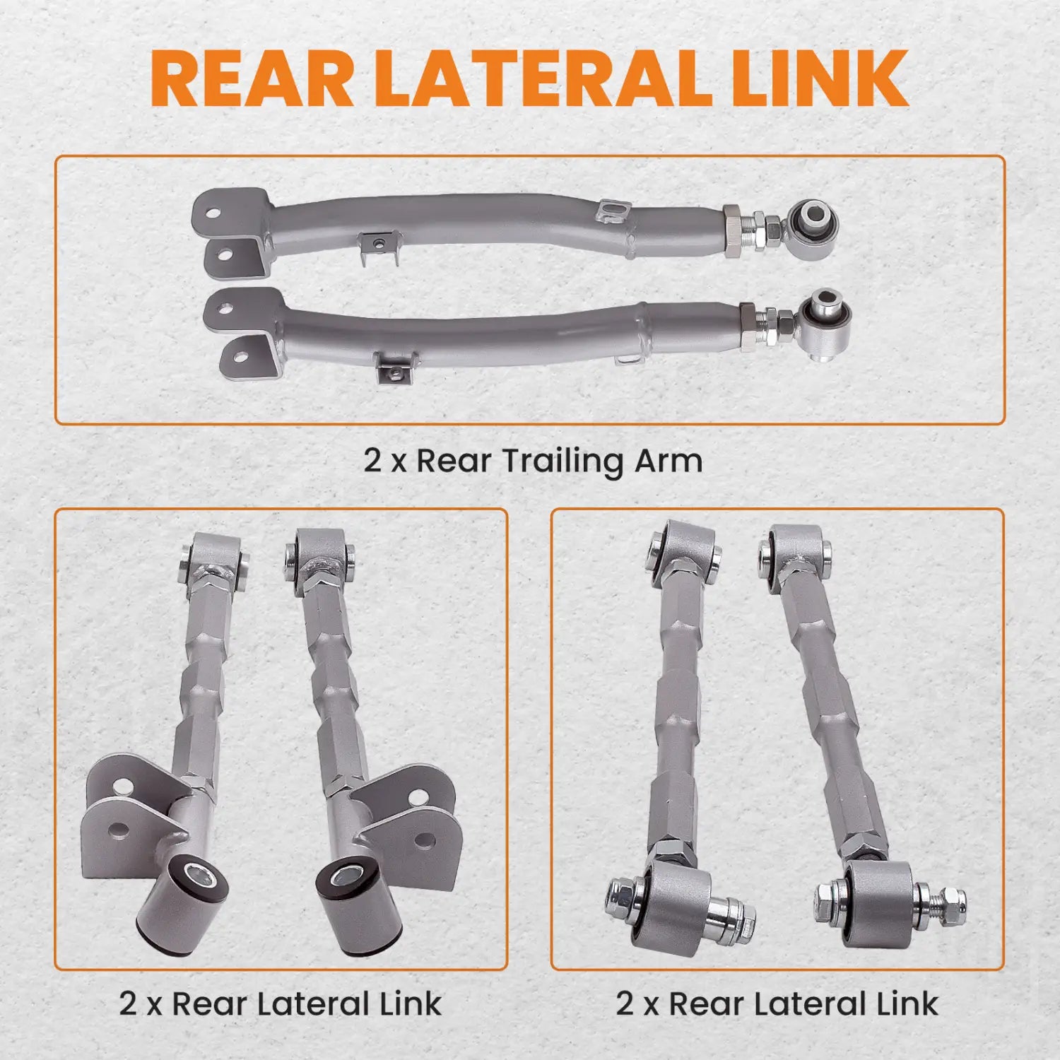 6-Piece Adjustable Lateral Traling Arm Link Kit for Subaru Impreza WRX Rear Suspension Adjustable for STi GDA 02-07