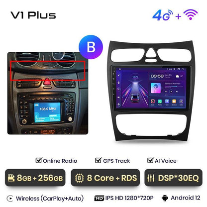 Radio nawigacja Mercedes Benz C CLK S203 W203 W209 A209 przed lift 2000-2005 Carplay Android Auto - Multigenus