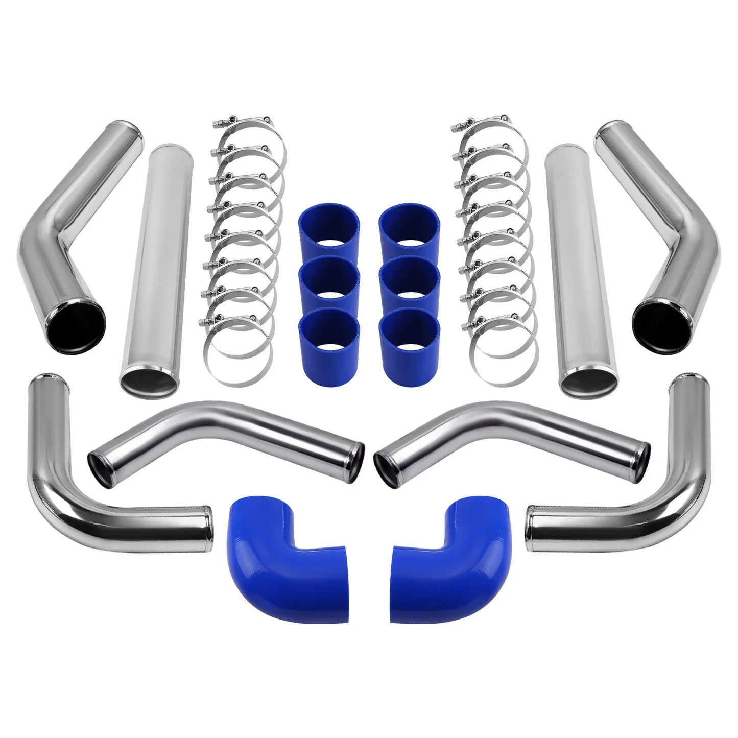 Universal DIY 8Pcs 2.5 Inch Turbo Intercooler Blue Pipe Tube Duct Set w/Couplers