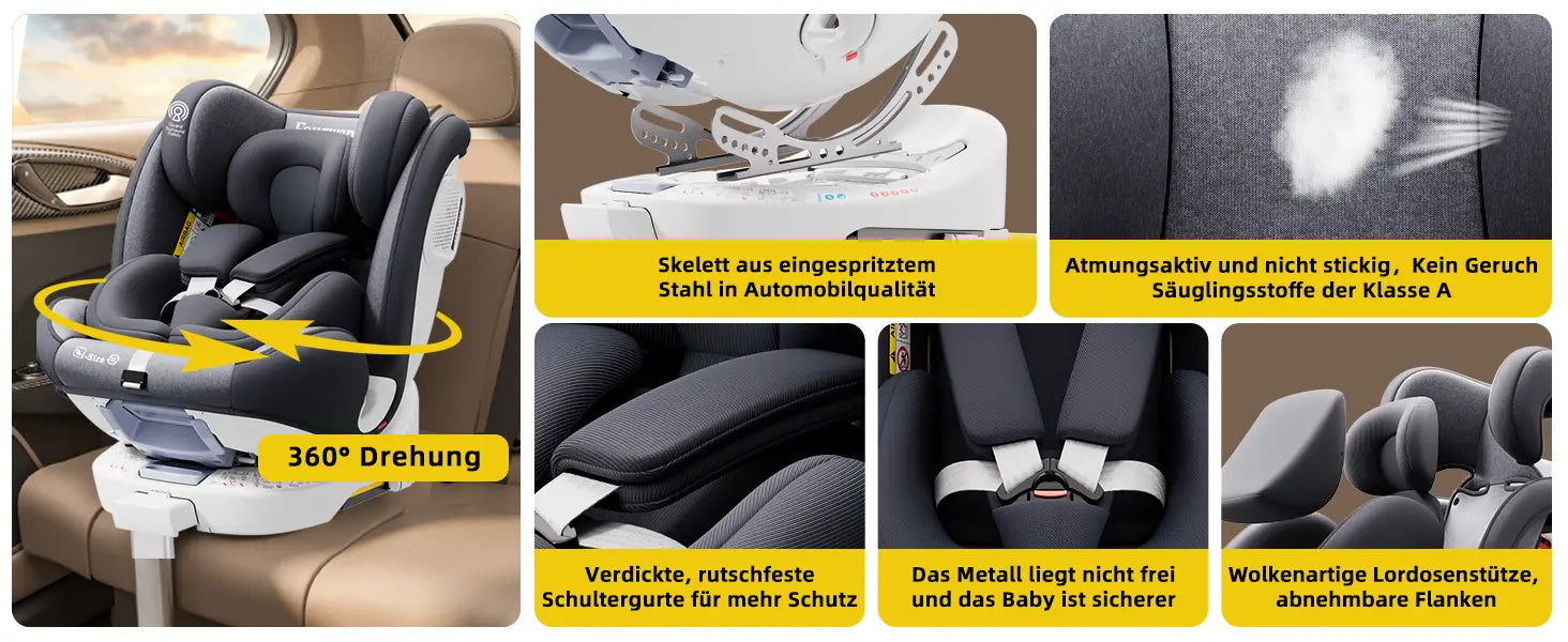 AP03 KL005 Child Seat Baby Car Seat 360° Rotatable ISOFIX ECE,40-150cm,Group 0 + 1/2/3 (9-36 kg/0-12 Years) 5-Point