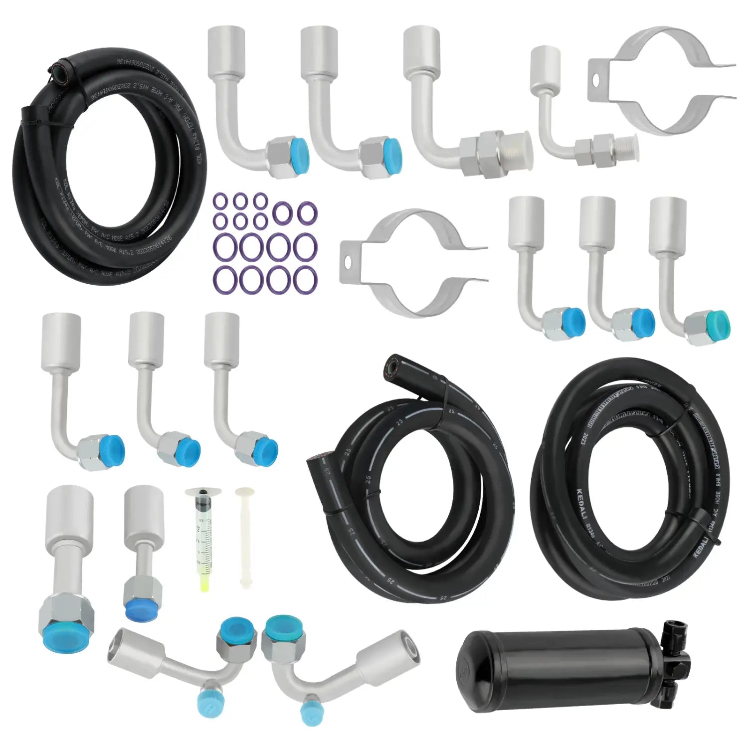 Universal 134a Air Conditioning Hose Kit & Black Drier & O-Ring Fittings
