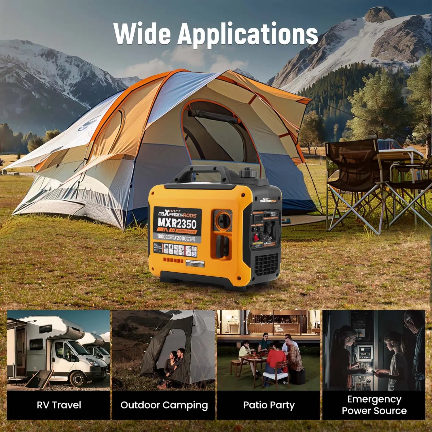 MAXPEEDINGRODS 2000W Inverter Generator Gasoline Portable Generator Silent Camp Portable Power Generator for RV