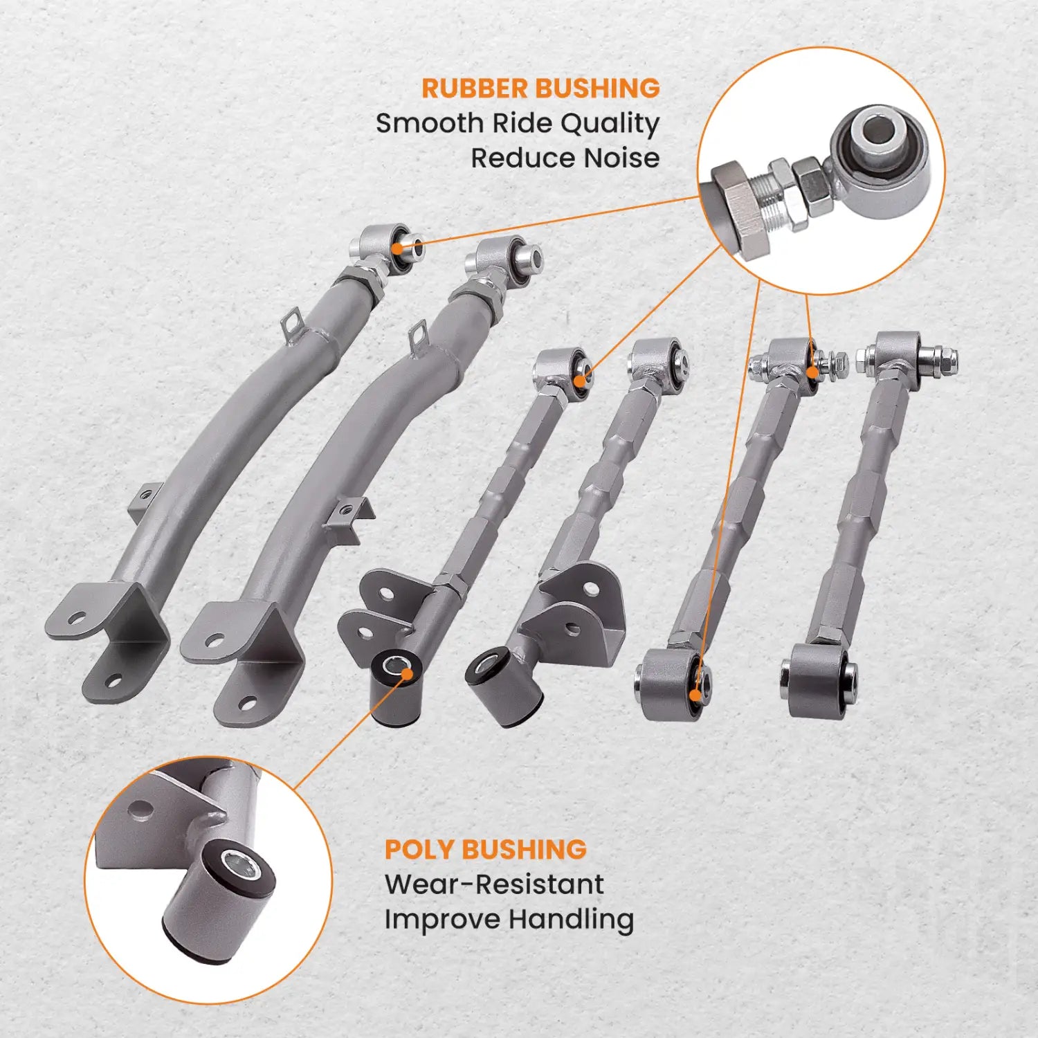 6-Piece Adjustable Lateral Traling Arm Link Kit for Subaru Impreza WRX Rear Suspension Adjustable for STi GDA 02-07