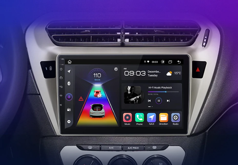 Rádió Peugeot 301 és Citroën Elysee 2013-2018 (2DIN) vezeték nélküli CarPlay és Android Auto számára