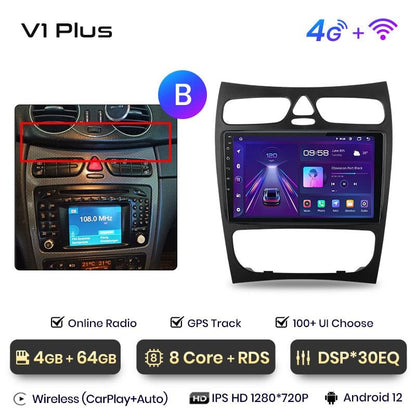 Radio nawigacja Mercedes Benz C CLK S203 W203 W209 A209 przed lift 2000-2011 Carplay Android Auto - Multigenus