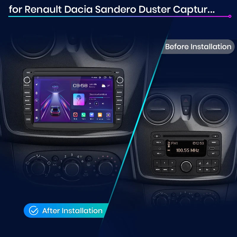 Radio per Renault Dacia Duster, Sandero, Captur, Xray, Logan 2, Symbol e Dokker con Wireless CarPlay e Android Auto