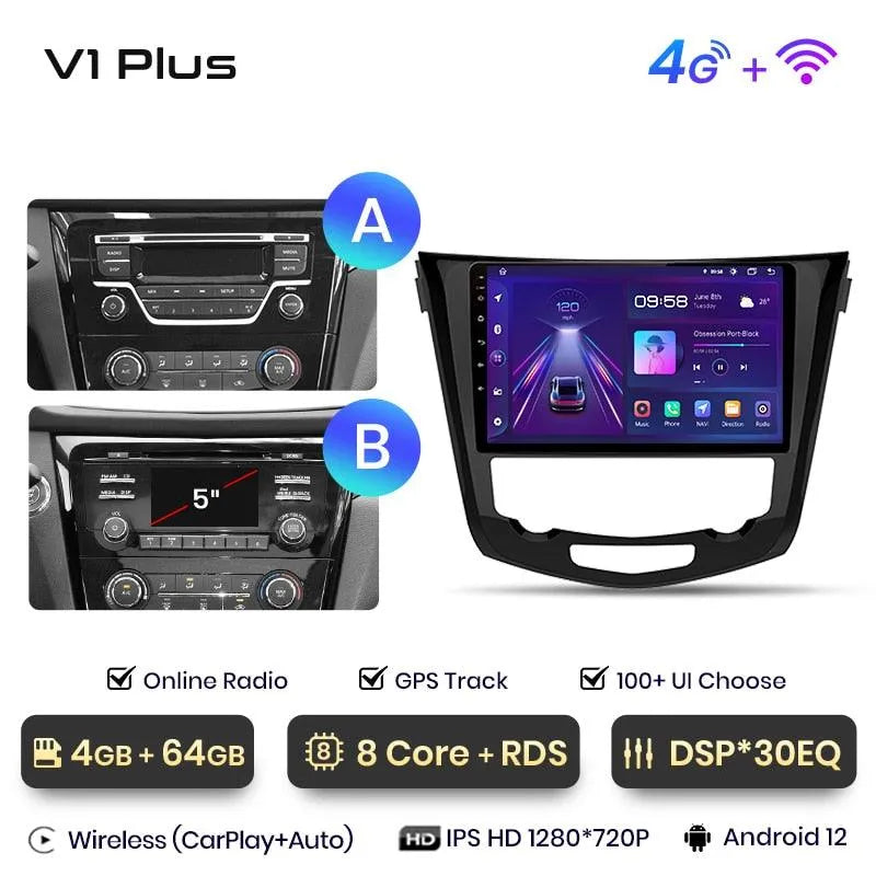 Radio nawigacja Nissan Qashqai J11 Nissan X trail T32 2014-2017 Android Auto Carplay - Multigenus