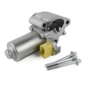Srebrny metaliczny elektryczny silnik aktuatora do skrzyni rozdzielczej bmw xdrive z żółtym konektorem i śrubami oem części