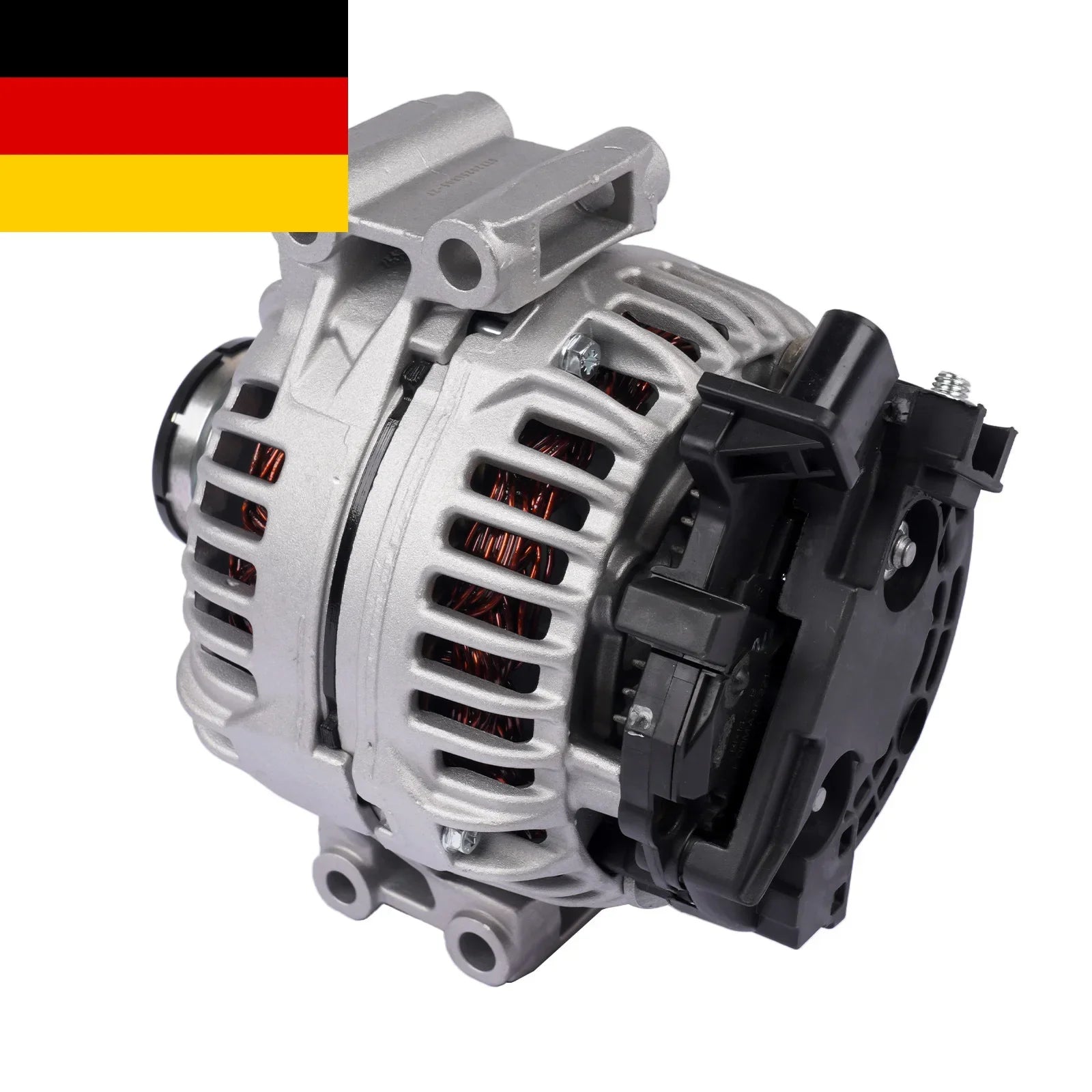Alternator 150a 14v do bmw e90 e91 e92 srebrno czarny z żeberkowaną aluminiową obudową i miedzianymi uzwojeniami