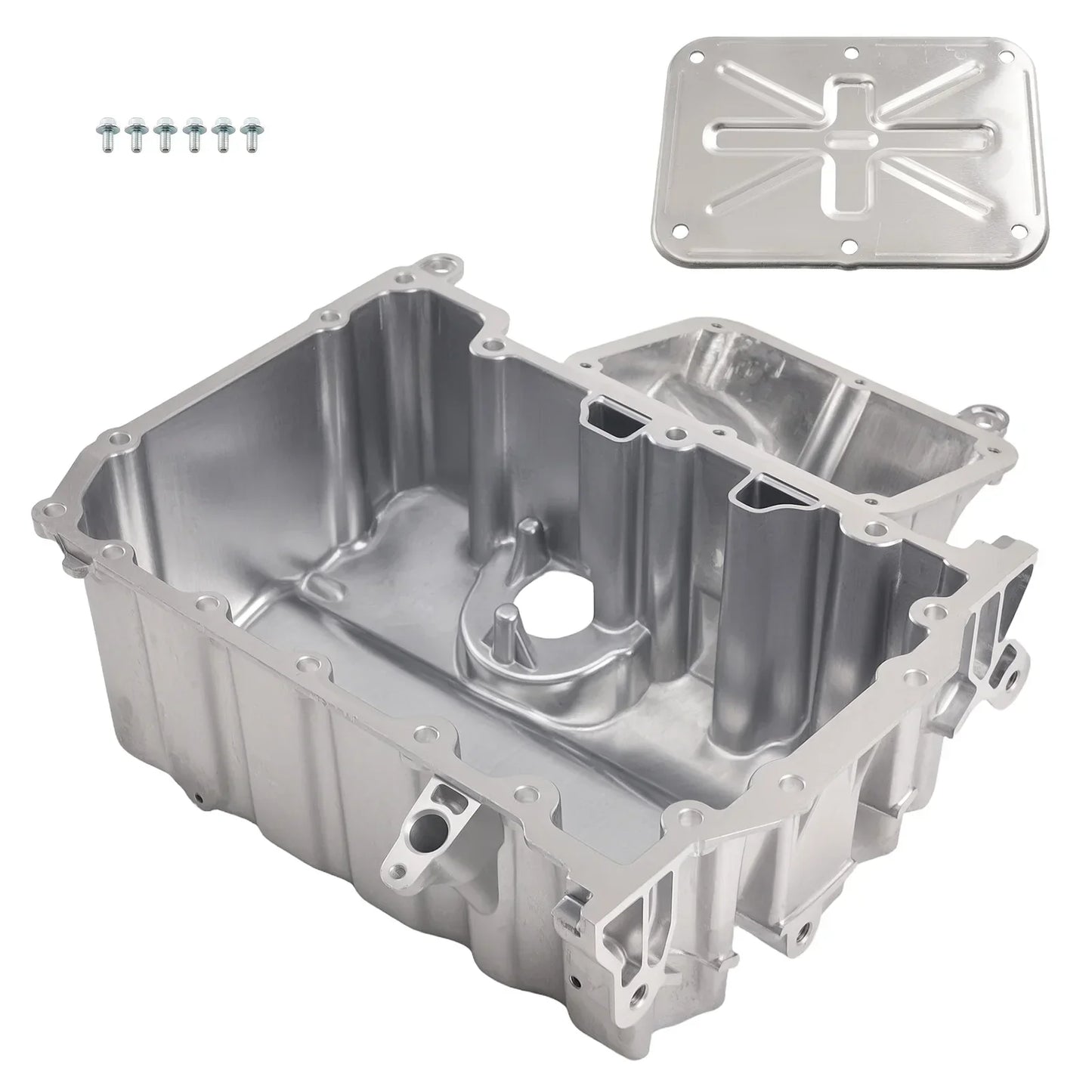 Aluminiowa miska olejowa 03p103602a do vw polo 6r1 srebrna zintegrowana z korkiem spustowym i mocowaniem