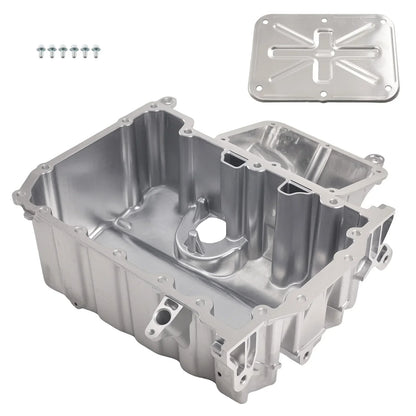 Aluminiowa miska olejowa 03p103602a do vw polo 6r1 srebrna zintegrowana z korkiem spustowym i mocowaniem