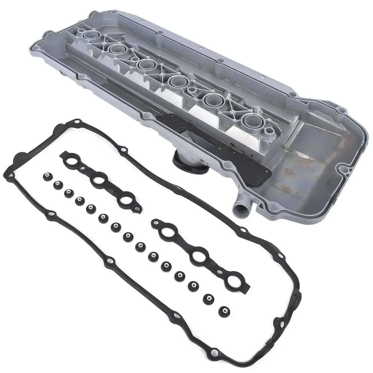Aluminiowa pokrywa zaworów w kolorze szarym z zintegrowaną uszczelką do bmw serii e39 e60