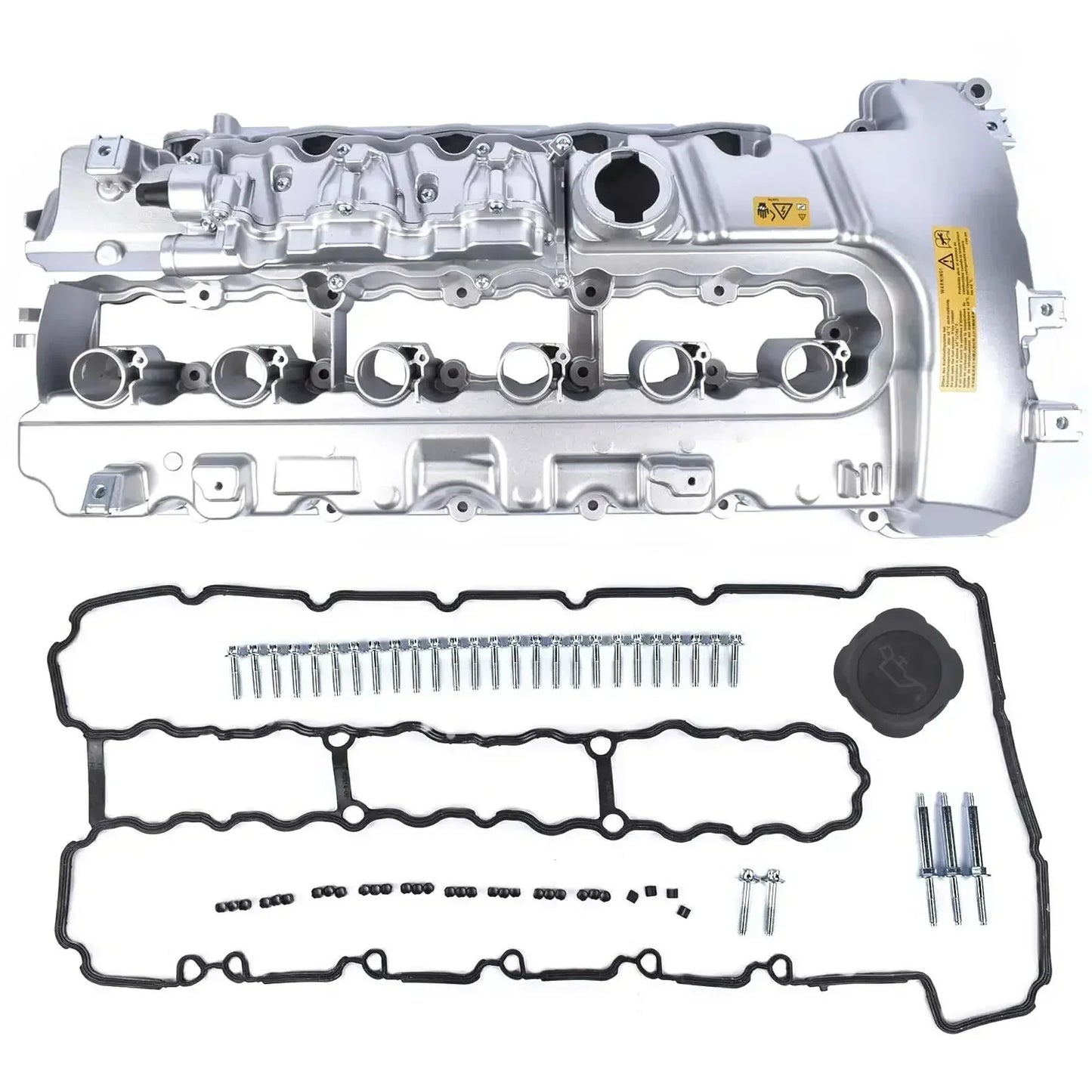 Aluminiowa pokrywa zaworu silnika turbo dla bmw n54 3.0l 335i 740i x6 z4 z srebrnym aluminium i czarnymi uszczelkami gumowymi