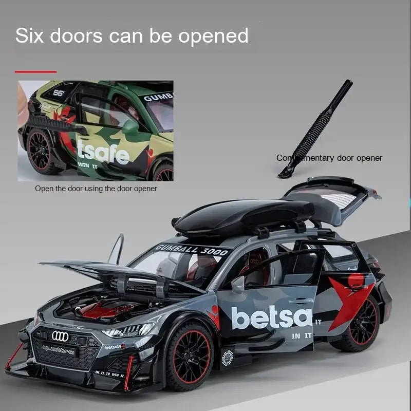 Audi RS6 1:24 – Metalowy Model Samochodu Modyfikowanego Z Mechanizmem Cofania i Efektami Dźwiękowymi - SZARY