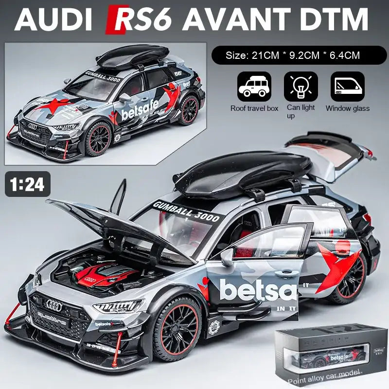Audi RS6 1:24 – Metalowy Model Samochodu Modyfikowanego Z Mechanizmem Cofania i Efektami Dźwiękowymi - SZARY