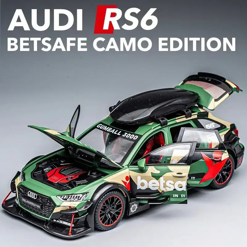 Audi RS6 1:24 – Metalowy Model Samochodu Modyfikowanego Z Mechanizmem Cofania i Efektami Dźwiękowymi - SZARY