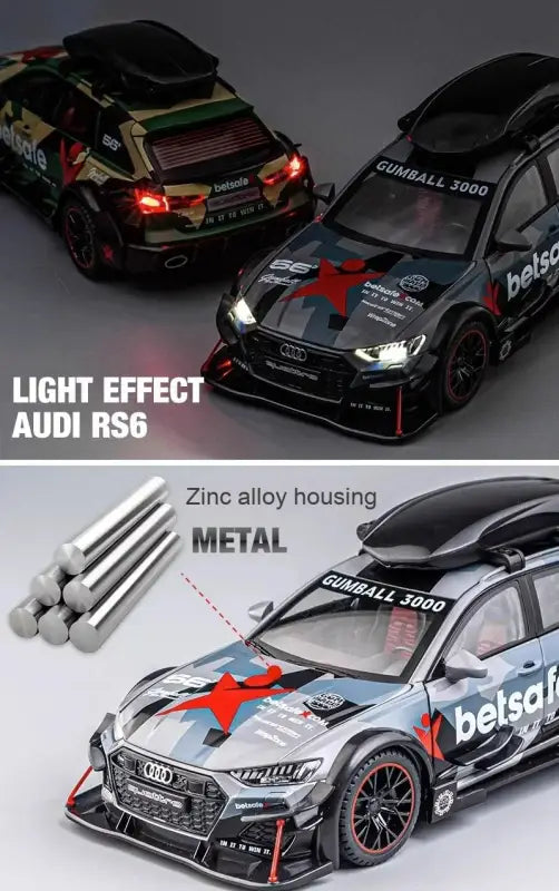 Audi RS6 1:24 – Metalowy Model Samochodu Modyfikowanego Z Mechanizmem Cofania i Efektami Dźwiękowymi - SZARY