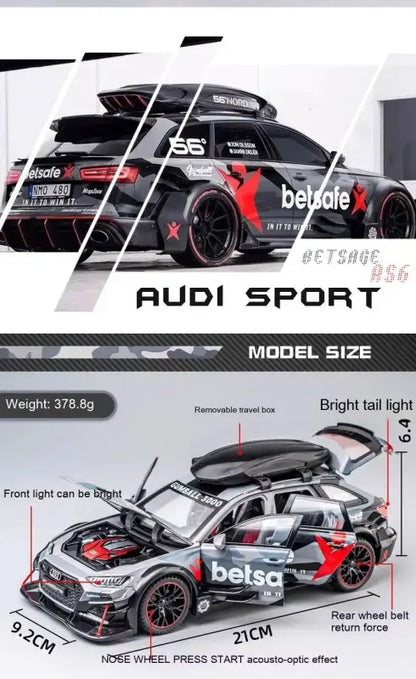Audi RS6 1:24 – Metalowy Model Samochodu Modyfikowanego Z Mechanizmem Cofania i Efektami Dźwiękowymi - SZARY
