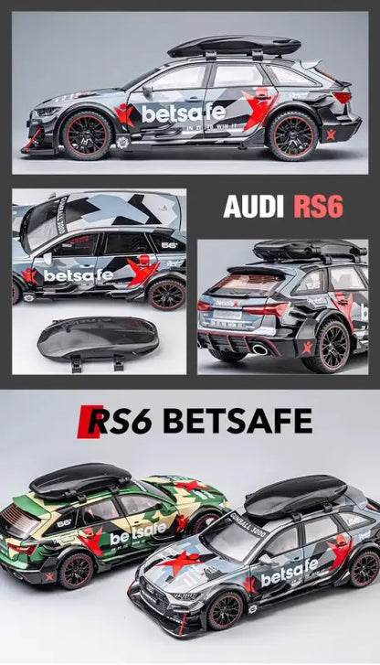 Audi RS6 1:24 – Metalowy Model Samochodu Modyfikowanego Z Mechanizmem Cofania i Efektami Dźwiękowymi - SZARY