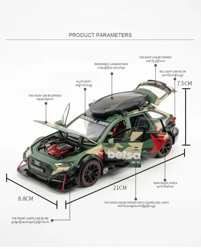 Audi RS6 1/24 Metalowy Model Z Efektami Dźwiękowymi i Świetlnymi