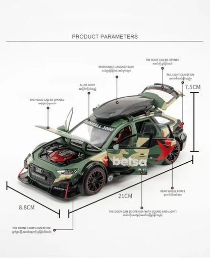 Audi RS6 1/24 Metalowy Model Z Efektami Dźwiękowymi i Świetlnymi