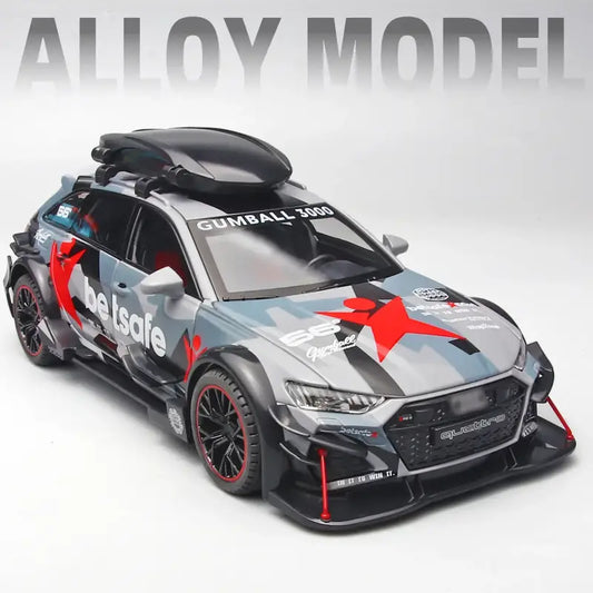 Audi RS6 1:24 – Metalowy Model Samochodu Modyfikowanego Z Mechanizmem Cofania i Efektami Dźwiękowymi - SZARY
