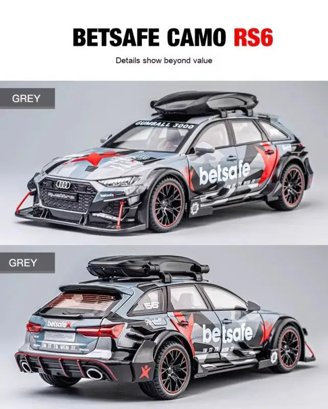 Audi RS6 1:24 – Metalowy Model Samochodu Modyfikowanego Z Mechanizmem Cofania i Efektami Dźwiękowymi - SZARY
