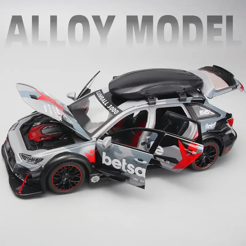 Audi RS6 1:24 – Metalowy Model Samochodu Modyfikowanego Z Mechanizmem Cofania i Efektami Dźwiękowymi - SZARY