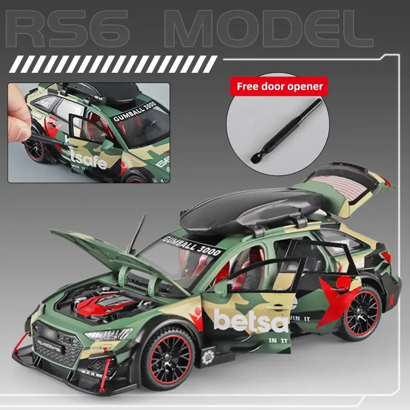 Audi RS6 1:24 – Metalowy Model Samochodu Modyfikowanego Z Mechanizmem Cofania i Efektami Dźwiękowymi - SZARY
