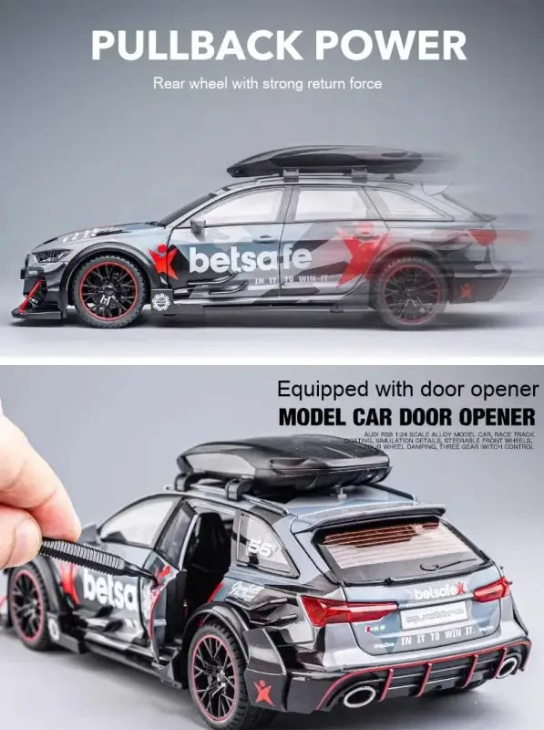 Audi RS6 1:24 – Metalowy Model Samochodu Modyfikowanego Z Mechanizmem Cofania i Efektami Dźwiękowymi - SZARY