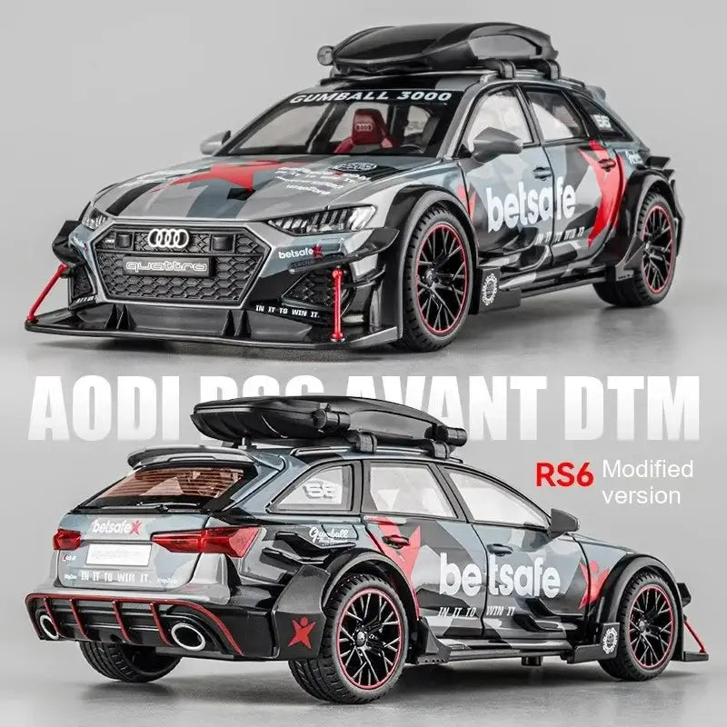 Audi RS6 1:24 – Metalowy Model Samochodu Modyfikowanego Z Mechanizmem Cofania i Efektami Dźwiękowymi - SZARY