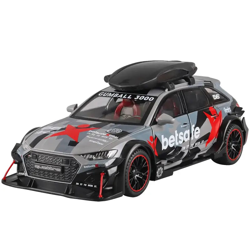 Audi RS6 1:24 – Metalowy Model Samochodu Modyfikowanego Z Mechanizmem Cofania i Efektami Dźwiękowymi - SZARY