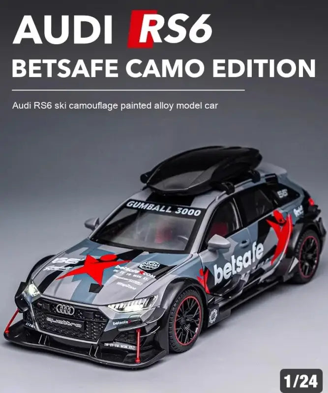 Audi RS6 1:24 – Metalowy Model Samochodu Modyfikowanego Z Mechanizmem Cofania i Efektami Dźwiękowymi - SZARY