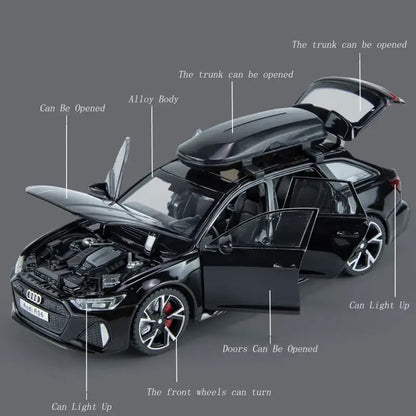 Audi RS6 1/32 – Metalowy Model Samochodu z Otwieranymi Drzwiami Efektami Dźwiękowymi i Świetlnymi Zabawka