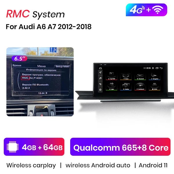 Bezprzewodowy odtwarzacz multimedialny CarPlay i Android Auto dla Audi A6/A6L/A7 (2012 - 2019) – Android 11, 1920x720P, 4G Doświadczenie audio - Multigenus