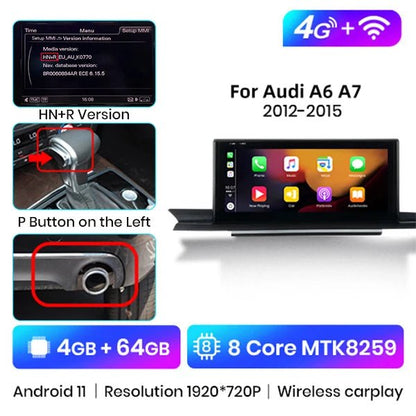 Bezprzewodowy odtwarzacz multimedialny CarPlay i Android Auto dla Audi A6/A6L/A7 (2012 - 2019) – Android 11, 1920x720P, 4G Doświadczenie audio - Multigenus