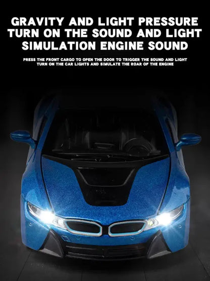 BMW i8 1:32 – Metalowy Model Samochodu z Dźwiękiem i Światłem