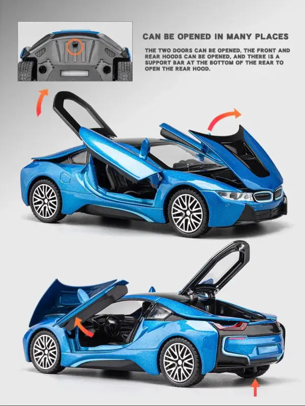 BMW i8 1:32 – Metalowy Model Samochodu z Dźwiękiem i Światłem
