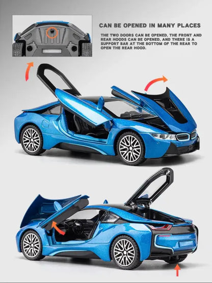 BMW i8 1:32 – Metalowy Model Samochodu z Dźwiękiem i Światłem
