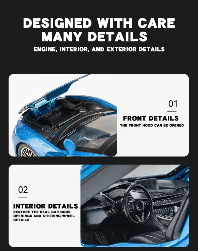 BMW i8 1:32 – Metalowy Model Samochodu z Dźwiękiem i Światłem