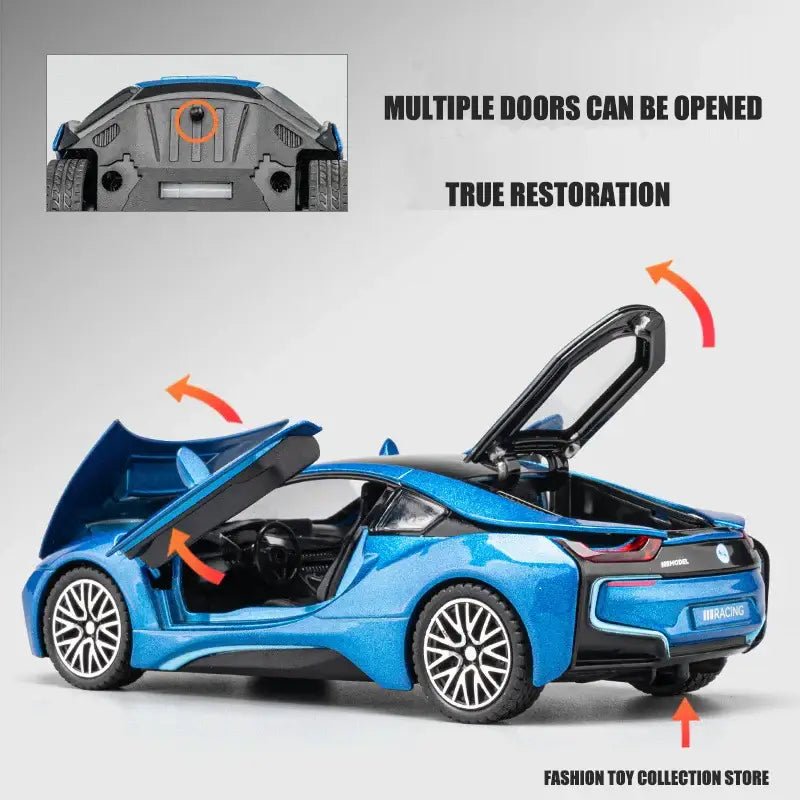 BMW i8 1:32 – Metalowy Model Samochodu z Dźwiękiem i Światłem