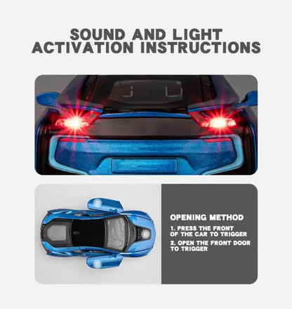 BMW i8 1:32 – Metalowy Model Samochodu z Dźwiękiem i Światłem