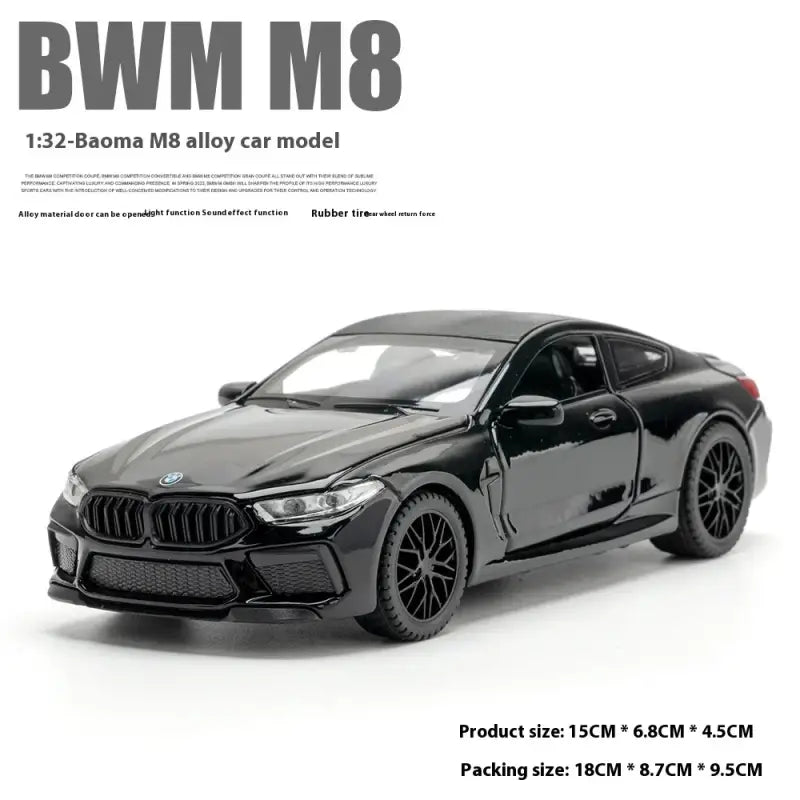 BMW M8 1:32 – Metalowy Model Samochodu z Dźwiękiem i Światłem - Czarny z pudełkiem