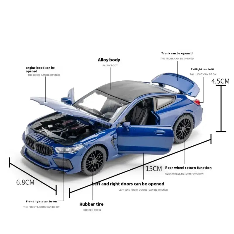 BMW M8 1:32 – Metalowy Model Samochodu z Dźwiękiem i Światłem