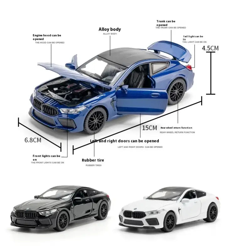 BMW M8 1:32 – Metalowy Model Samochodu z Dźwiękiem i Światłem