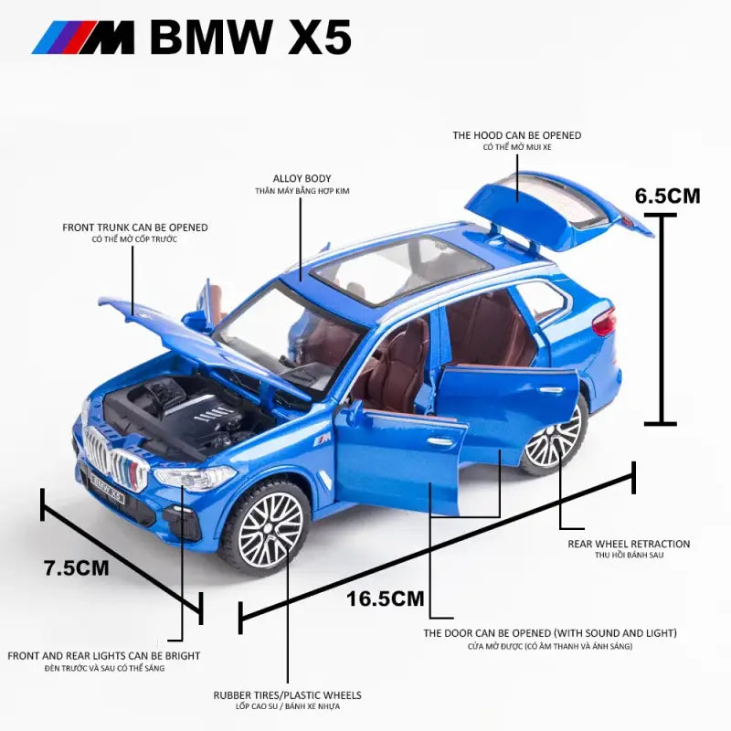 BMW X5 1:32 – Metalowy Model SUV z Efektami Dźwiękowymi i Świetlnymi - Czarny bez pudełka