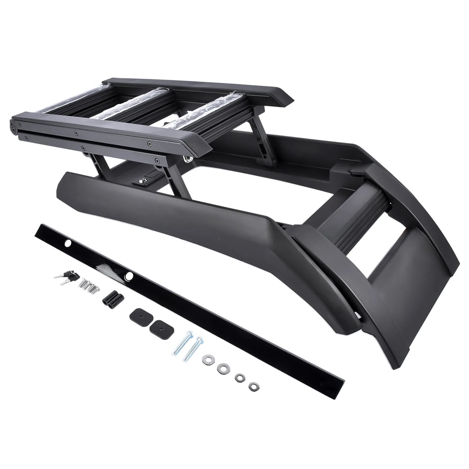 Czarna matowa drabina dachowa zintegrowana z led bar i mocowaniem do land rover defender 90 110 l663 2020 2024