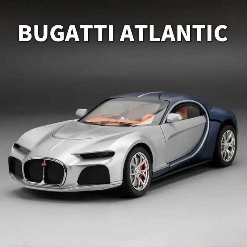 Bugatti Atlantic 1:24 – Metalowy Model Zabawki z Dźwiękiem i Światłem - Srebrno-niebieski